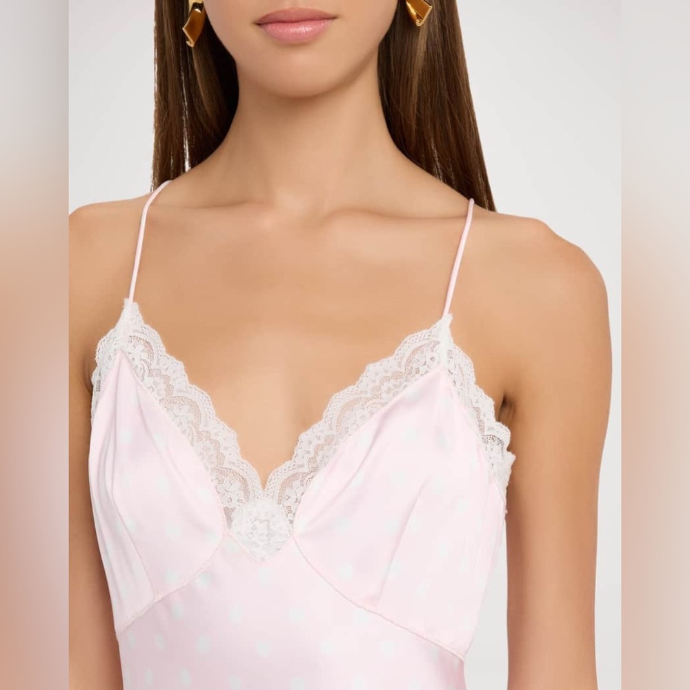 NWT $545 LoveShackFancy Manuela Satin Polka Dot Maxi Slip Dress - Picture 3 of 9